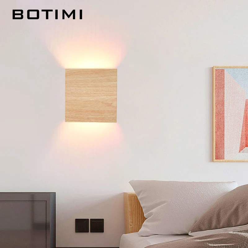 BOTIMI-모던한 벽 램프, 침실 머리맡 벽 돌출, 북유럽 계단 벽 조명, 모조 나뭇결 벽 장식 조명 기구