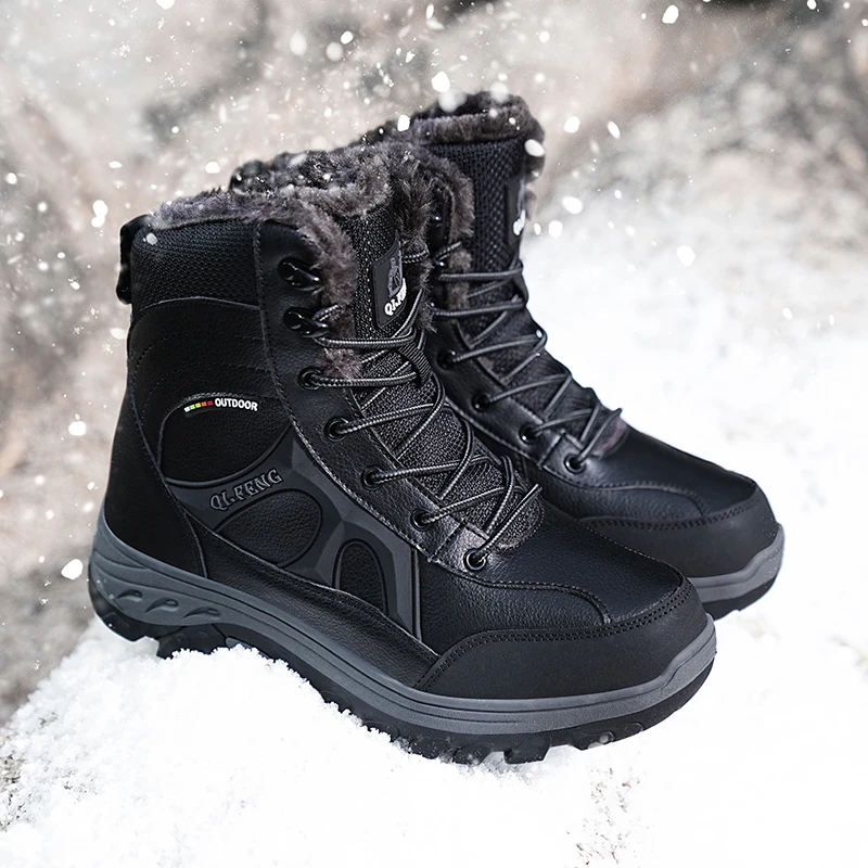 

Winter Men Boots lace up Fashion Thick Bottom Non-slip cotton Warm Winter Shoes For Men Fur Warm Ankle Snow Boots Male Sneakers