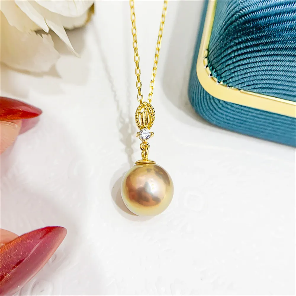 

DIY Pearl Accessories S925 Sterling Silver Pendant Empty Holder K Gold Jade Necklace Pendant with 8-12mm Round Oval Beads