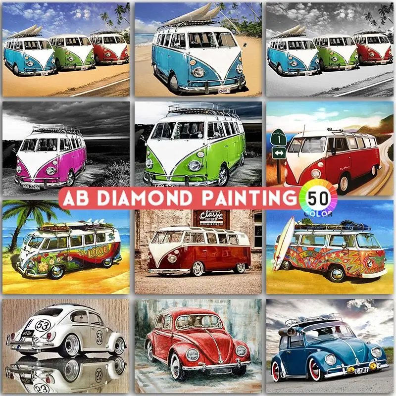 5D Diamond Painting Kit Paint AB Car Bus Cartoon scenery Full Square Round Embroidery Mosaic Cross Stitch Home Decor Landscape diamond painting diamond painting accessories diamond art painting kit diamond painting set