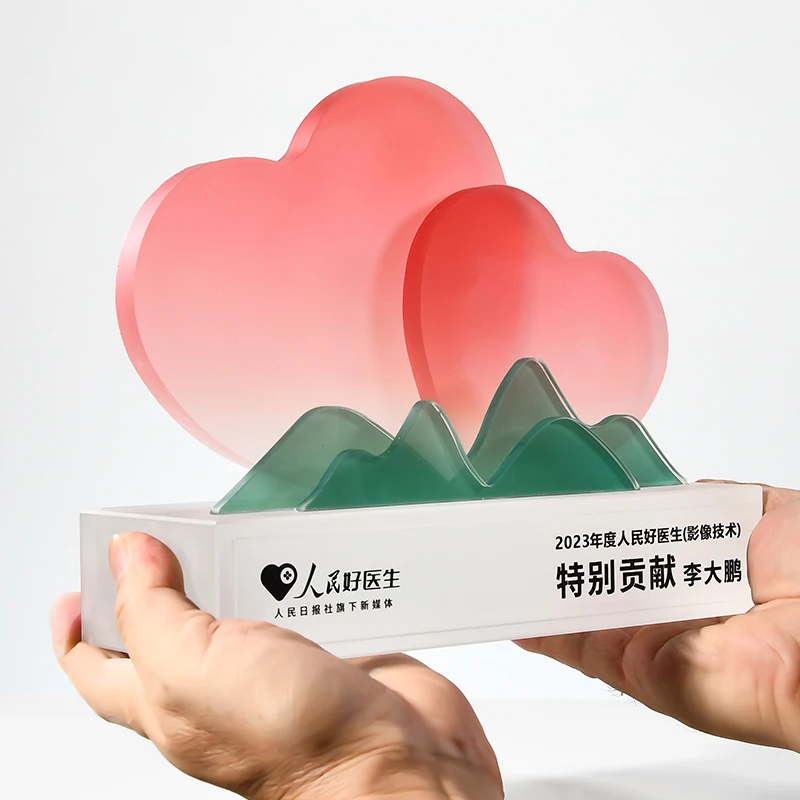 Customized Creative Love Matte Five pointed Star Crystal Trophy, Enterprise Award Annual Meeting Team Souvenir, Honor Medal, 1Pc