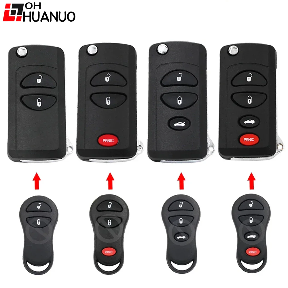 Flip 2 buttons Remote Key CASE for Jeep Grand Cherokee Chrysler PT Cruiser Voyager CONVERSION to flip key with uncut blade