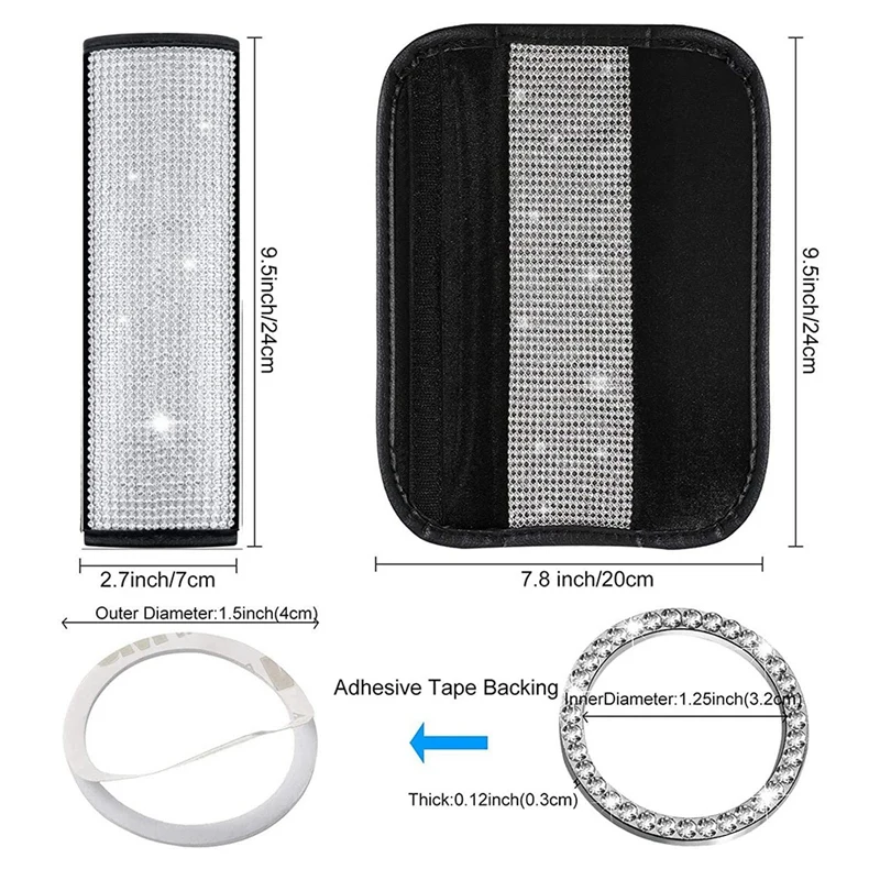 자동차 다이아몬드 스터드 시트 벨트 어깨 패드, 크리스탈 라인석 시작 단추 링 스티커, 자동차 인테리어 액세서리