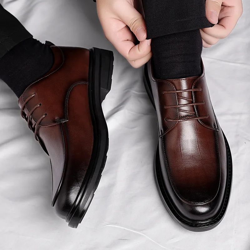 Leather Shoes Men's Formal Genuine Leather Fashion Dress Italian Style Business Office Wedding Solid Color Lace Up