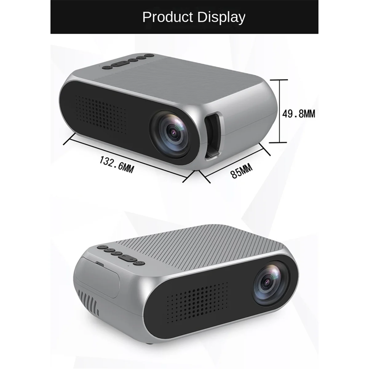 

Mini Projector Home Portable LED Small HD 1080P Small Projector Portable Home Cinema Silver Black EU-Plug
