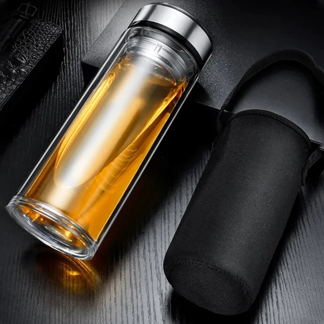 Leakproof Glass Tea Bottles With Infuser Stainless Steel Double Walled Bottle Portable Travel Drinking Lemon Water Cup Leakproof Glass Tea Bottles With Infuser Stainless Steel Double Walled Bottle Portable Travel Drinking Lemon Water Cup
