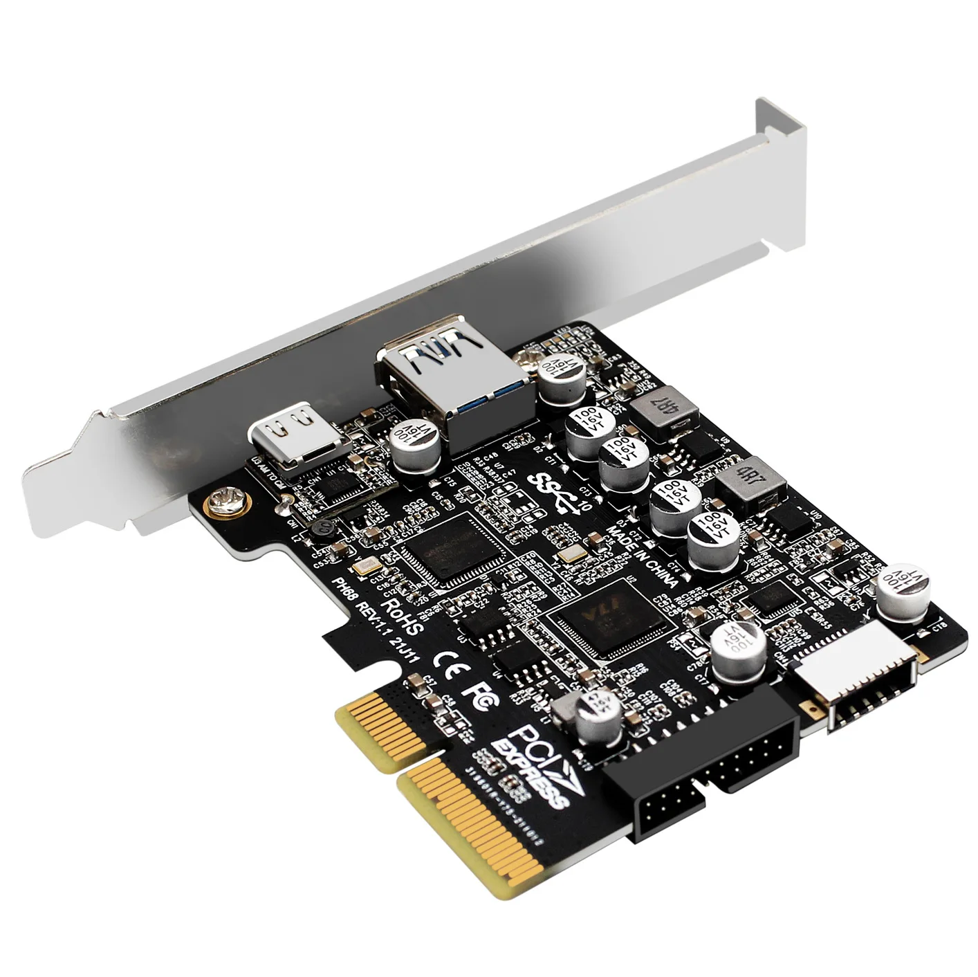 PCIe3.0 to USB3.2 Adapter Card Type-C Front 10Gbps PCI Express PCI-E ...