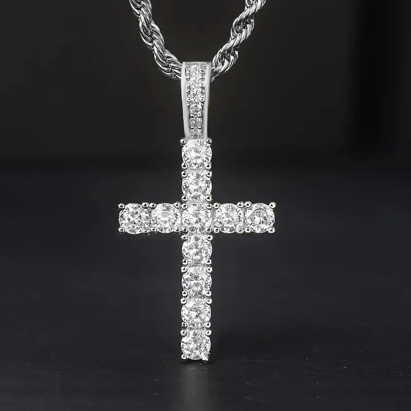 Huitan 60Cm Luxury Zircon Cross Pendants Necklace Fashion Light Golden Silver Color for Men Women Jewelry Chain Accessory 1