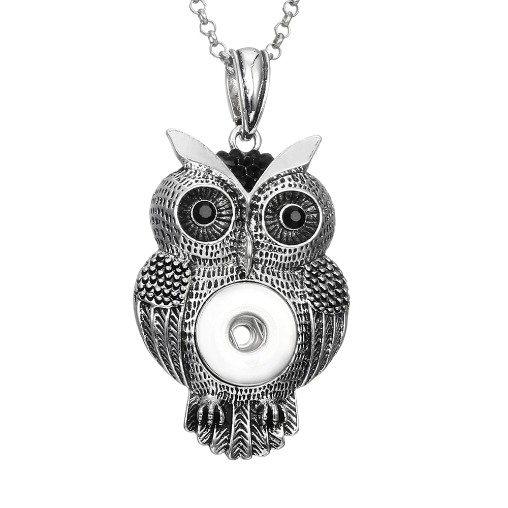 10pcs Vintage Crystal Rhinestone Owl Snap Button Necklace for Women Fit 18mm 20mm Snap Buttons Jewelry