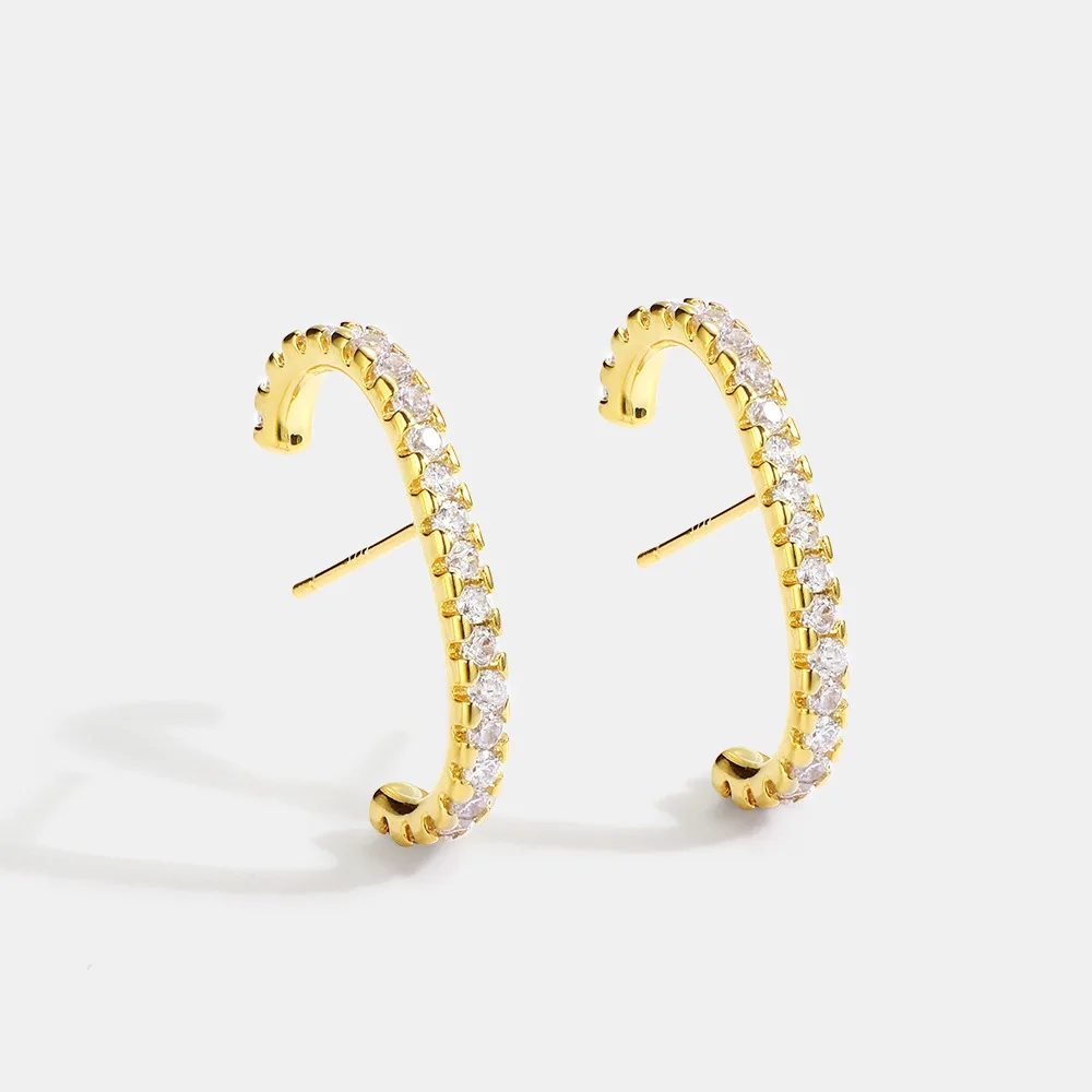 

PONEES Elegant Trendy Curving Earrings With Cubic Zircon Gold Color Plated