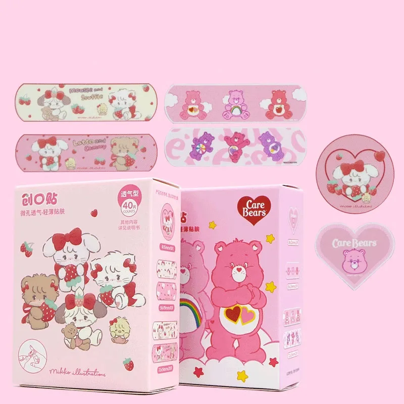 Miniso Kawaii Mikko Care Bears Waterproof Band-Aid 40Pcs Anime Sanrio Girly Heart Cute Microporoso Traspirante Band-Aid