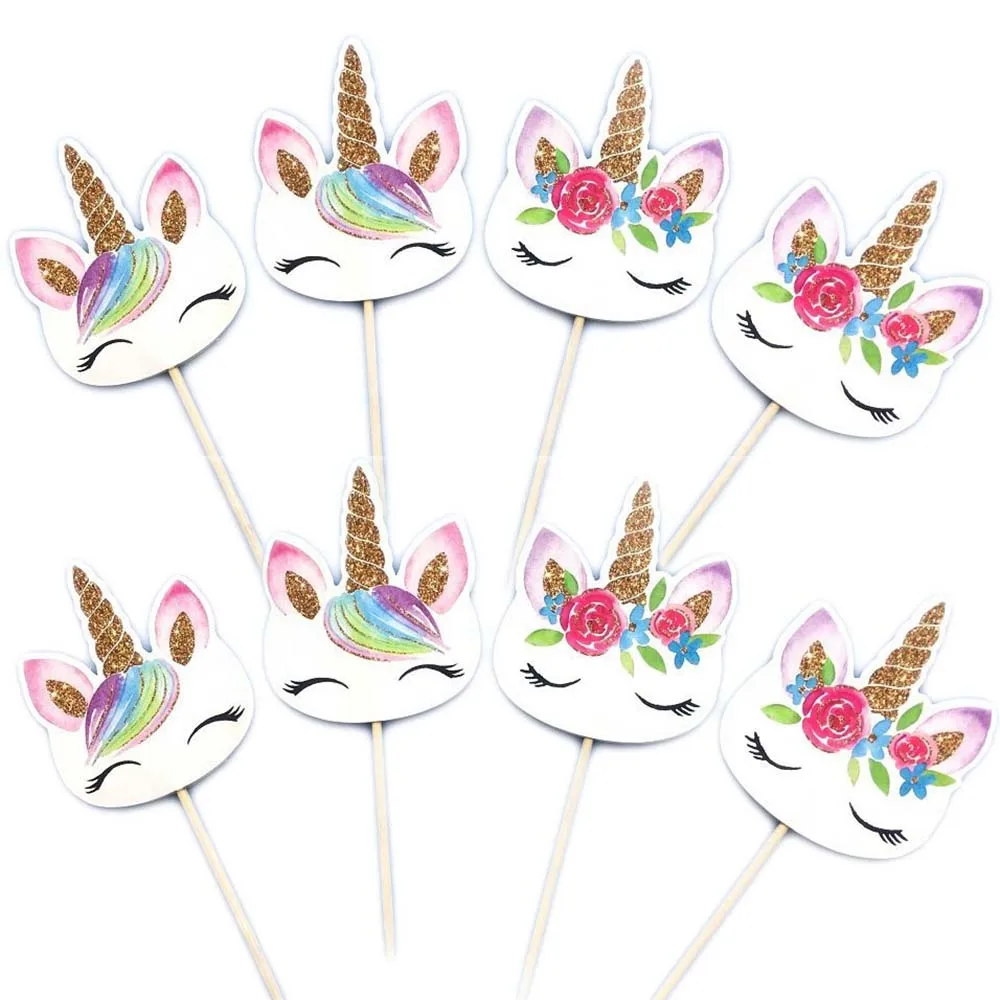 24PCS Unicorn Cupcake Toppers DIY Cakes Topper Picks Candy Bar Baby Shower Supplies Kids Birthday Party Supplies