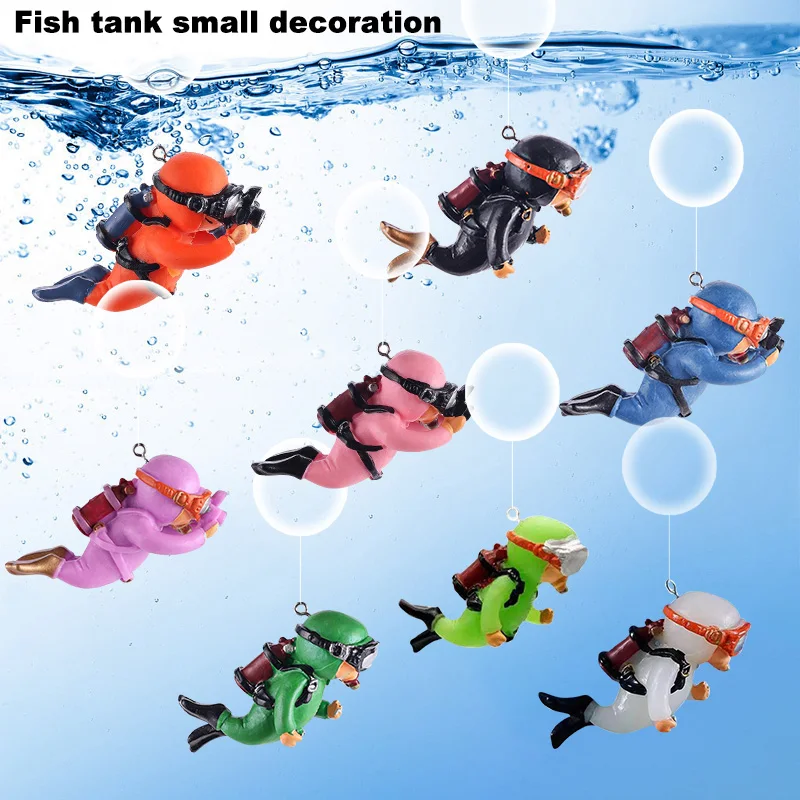 Cute Luminous Mini Diver Simulated Floating Frogman Miniature Kawaii Figures Aquarium Ornaments Figurines Fish Tank Decoration