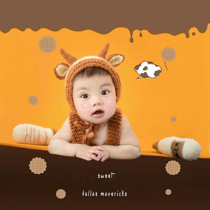 

Baby Crochet Milk Bottle Calf Hat Animal Bonnet Cap Knitted Stuffed Set Newborn Photography Props Infants K1KC