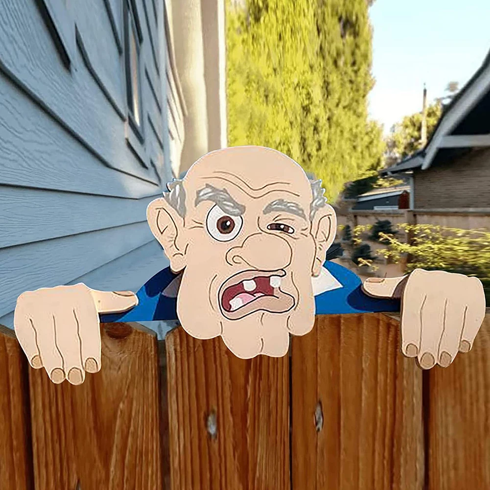 Illustration Jardin Exterior Fence Decoration Nosy Grandpa/Grandma Elderly Lady Outdoor Garden Courtyard Adornment 1Pc