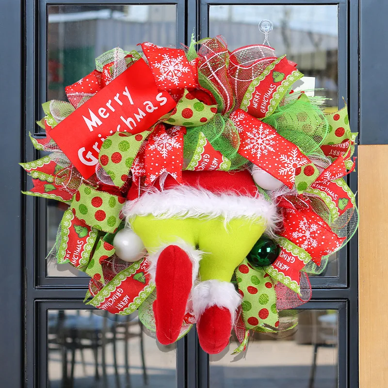 

Grinch Leg Garland Door Hanging 2023 New Christmas Decoration Green Fur Monster Hanging Ornament