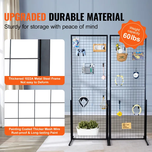 12964-fd456c.jpg SucceBuy Grid Wall Panels Tower Wire Gridwall Display Racks Double Side Gridwall Panels for Art Craft Shows Retail Shop w/ Hooks