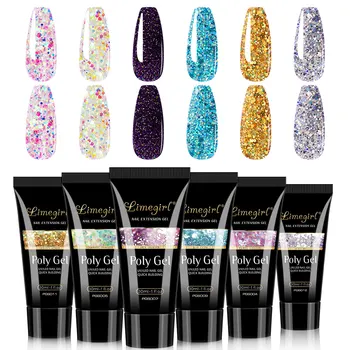 LIMEGIRL 30ml Nail Extension Gel Glitter Soak Off Nail Acrylic Crystal Build Poly UV Gel for Nails Quick Extension Manicure Glue