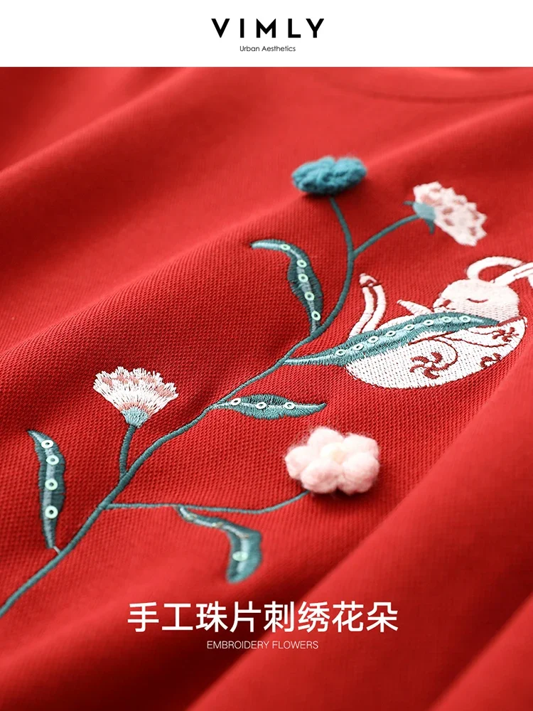 Vimly 2023 Autumn Pullover Round Neck Sweatshirt Women Cute Flower Embroidery Long Sleeve Tops Fall Outfits Clothes for Women