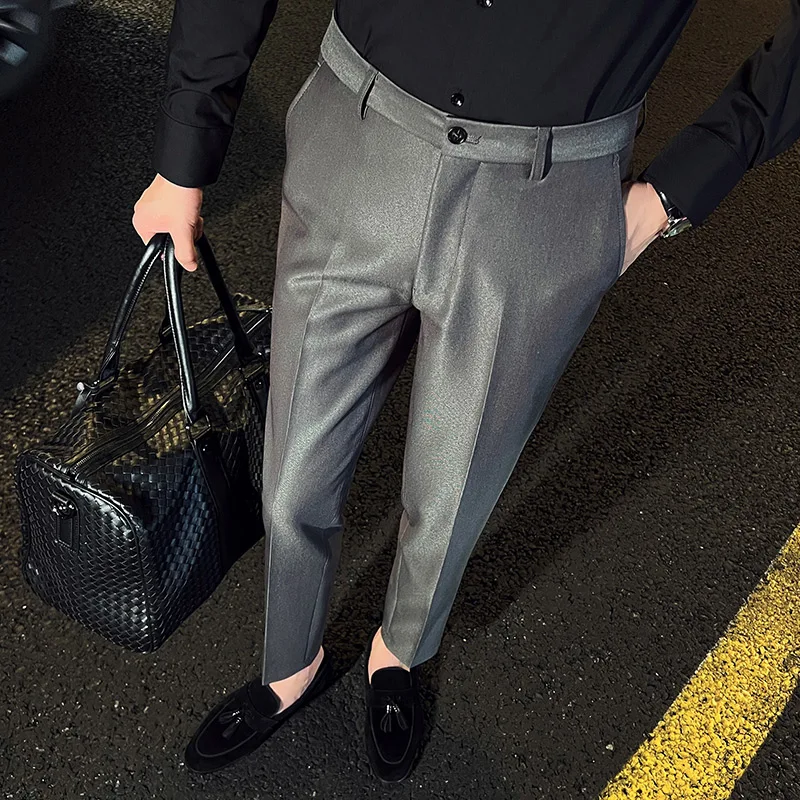 

2023 Korean Style Men Spring High Quality Business Suit Trousers/Male Slim Fit Fashion Office Dress Suit Pants Plus Size 29-36
