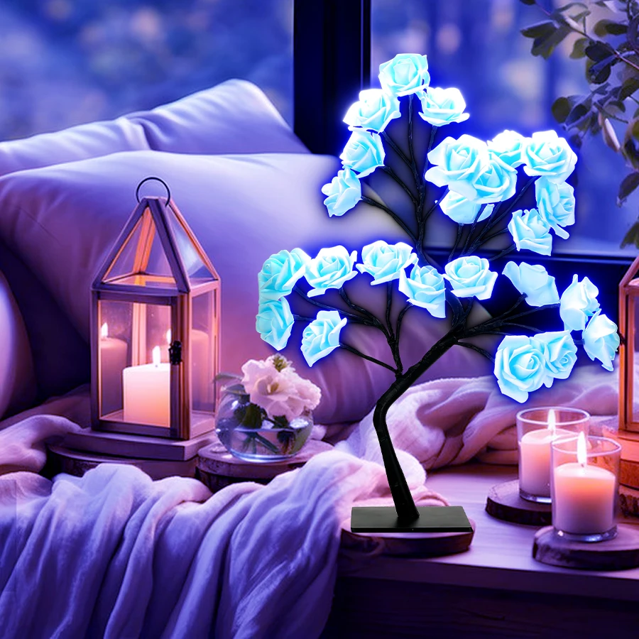 LED Rose Tree Desk Lamp USB Powered Artificial Flower Night Light