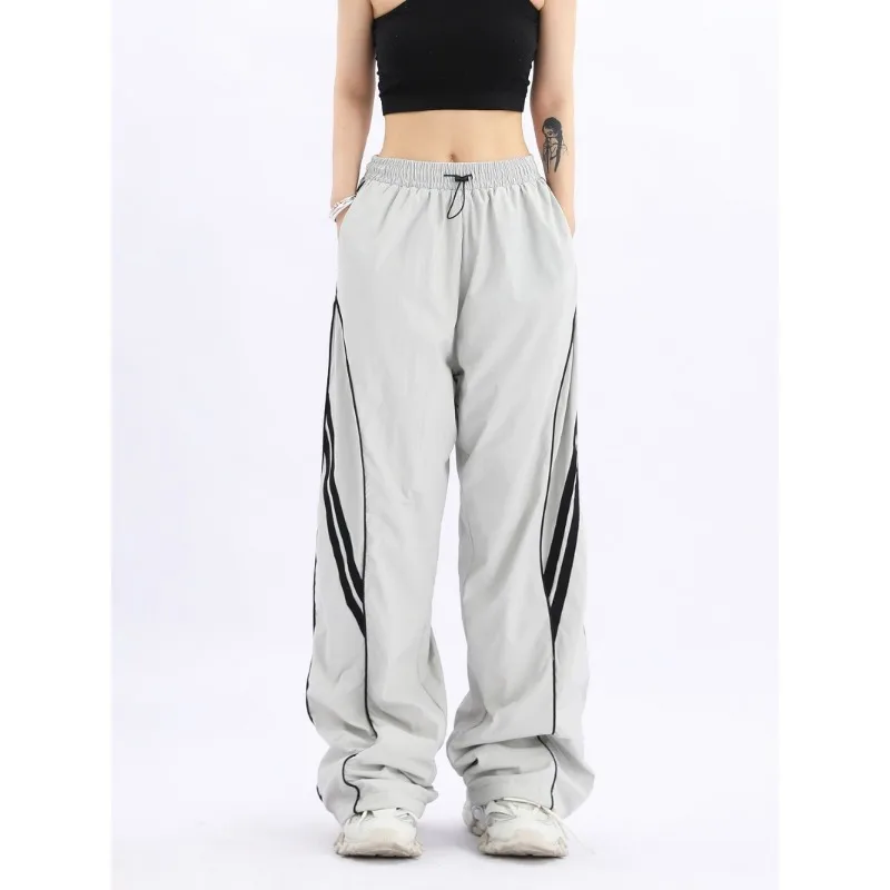 Deeptown Black Baggy Casual Parachute Pants Women Autumn Harajuku Stripe Sweatpants Korean Fashion Vintage Jogging Female Hippie