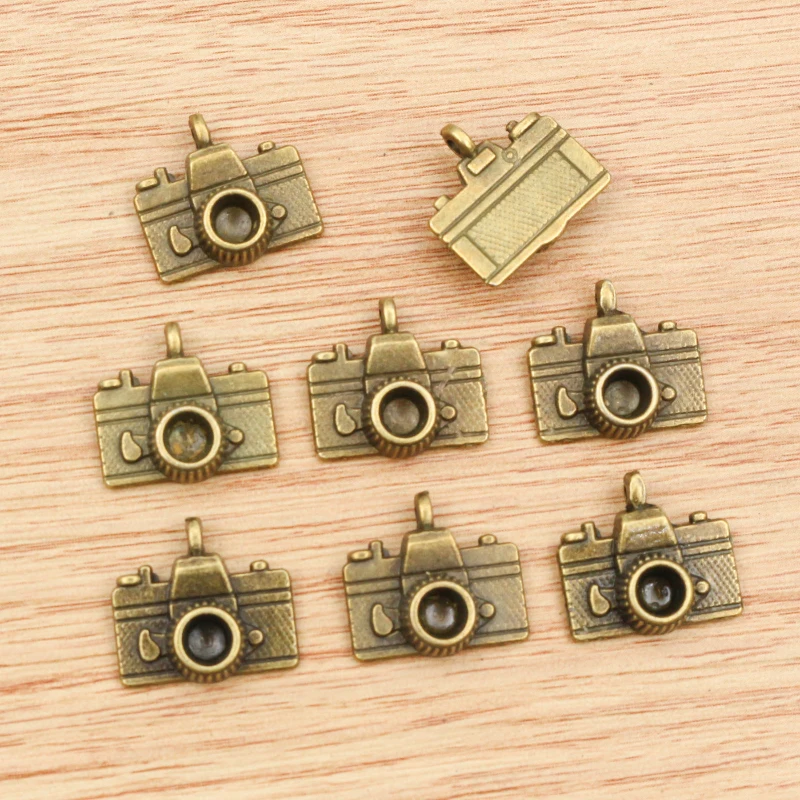 8pcs 15x14mm 매력 카메라 골동품 만드는 펜던트, 빈티지 티베트어 청동 실버 도금, DIY 팔찌 목걸이