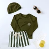 1-7T Summer Kids Boy Swimsuits Vacation Beach Pants Long sleeve Tops with Hat Toddler Sets Fashion Children Surfing Swim Suit 5