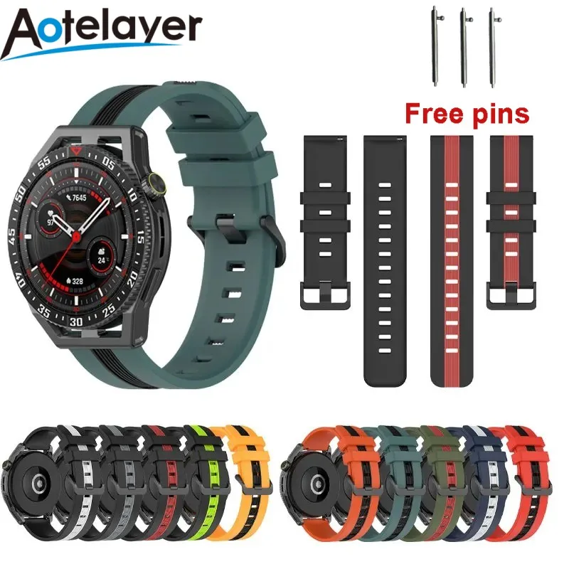 

20mm 22mm Quick Release Rubber Double Color Watch Strap for Huawei GT3SE Universal Sport Replacement Wrist Band Silicone Belts
