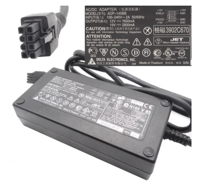 

Delta Electronics ADP-145BB, 12V 7.65A/19V 2.8A, 8-Hole, IEC C14, Laptop Power Adapter