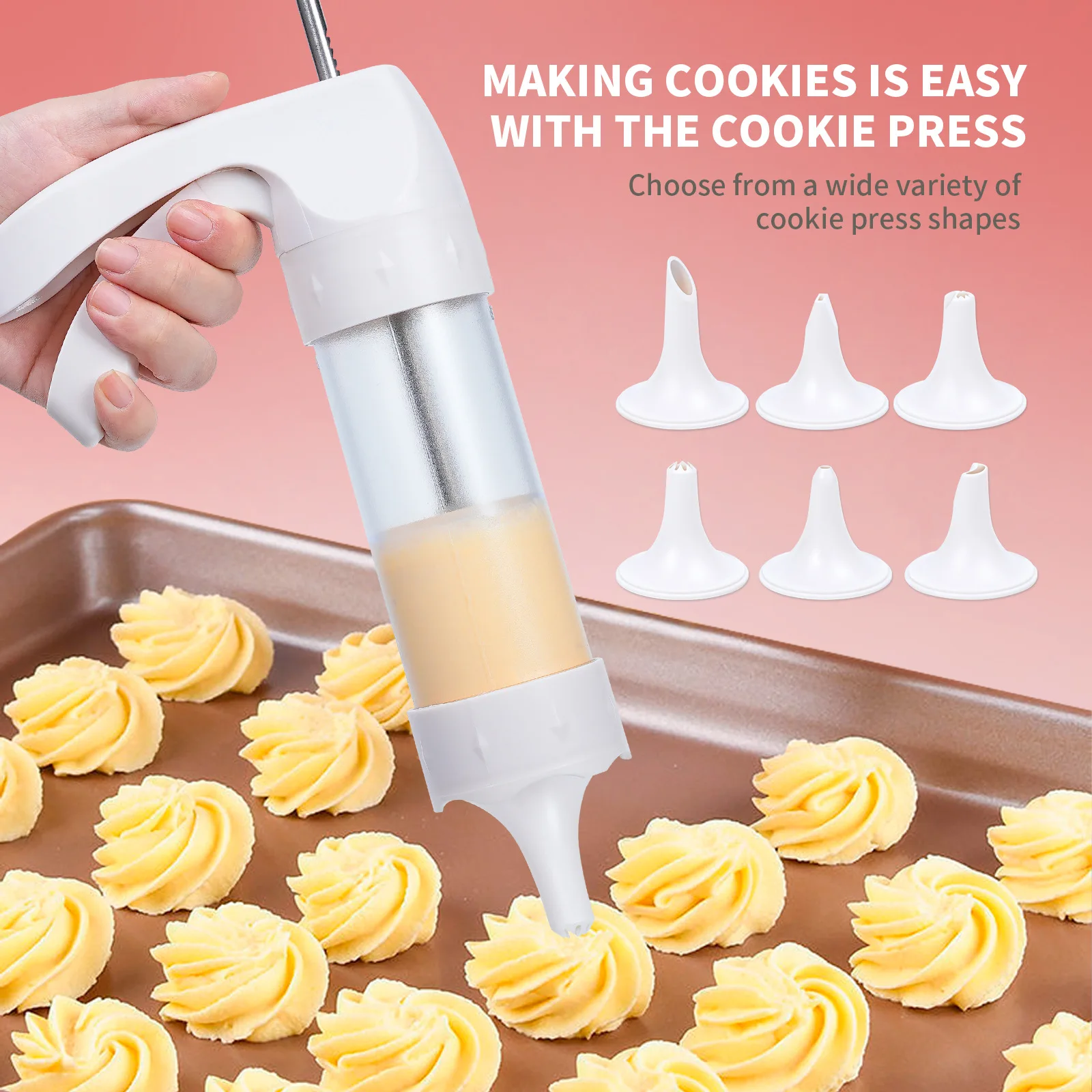 

Biscuit Pastry Maker Cream Machine DIY Cookie Press Kit With 12 Cookie Press Discs And 6 Icing Tips Cake Icing Decor Baking Tool