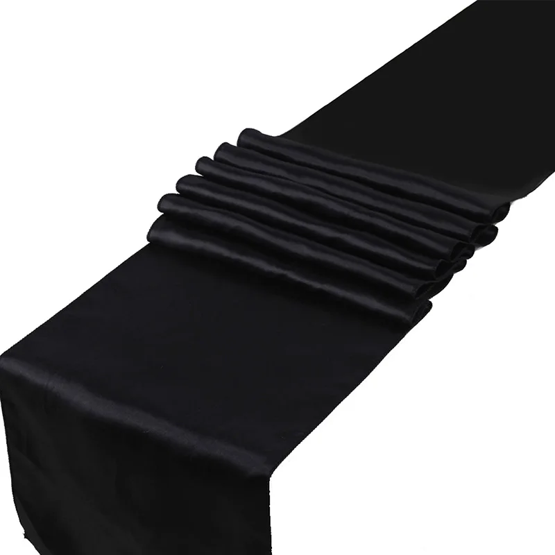 Paquete De 5 Caminos De Mesa De Satén Negro, 12x108 Pulgadas - Decoración De Tela Lisa Para Bodas, Banquetes Y Fiestas