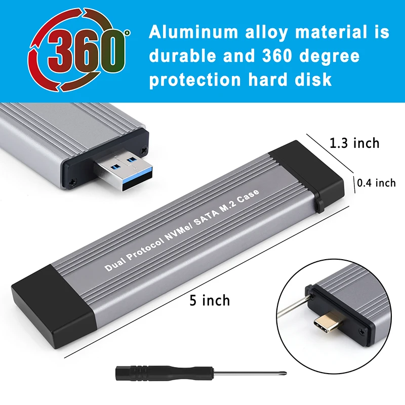 Dual Protocol M2 SSD Case USB3.0/Type-C to M.2 NVME SATA SSD Enclosure Adapter 10Gb USB3.1 Gen2 USB C External SSD Box M/B&M Key