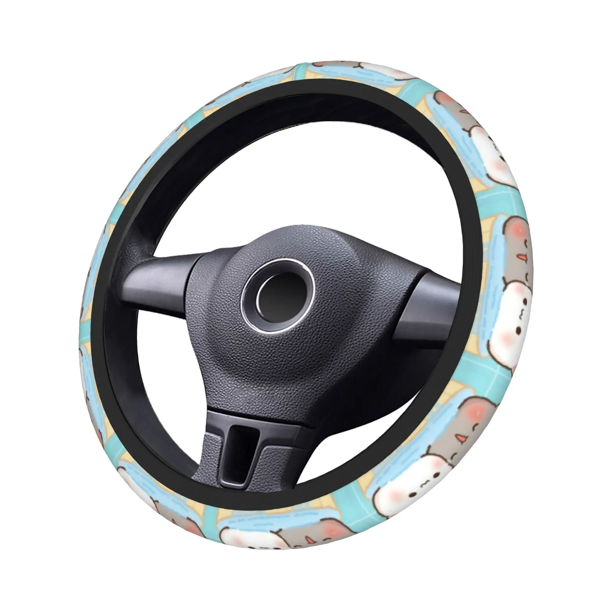 Pink Love Peach & Cartoon Cat Steering Wheel Cover - Auto Car Accessory