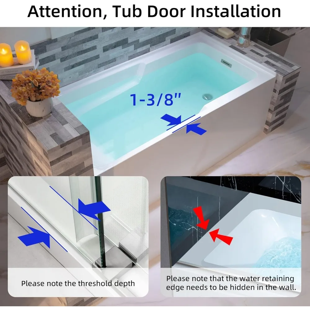 60" Acrylic Alcove Soaking Bathtub with Right Drain，Brushed Nickel Pop-Up Drain Included，Easy Installation，Non-Slip Bathtub 3