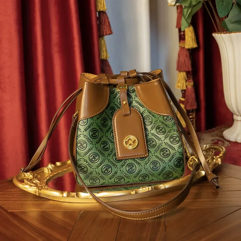 

Luxurious Bucket Women's Bag Leather Handbag 2023 New Color Contrast Large Capacity One-Shoulder Satchels Sac Designer Handbags