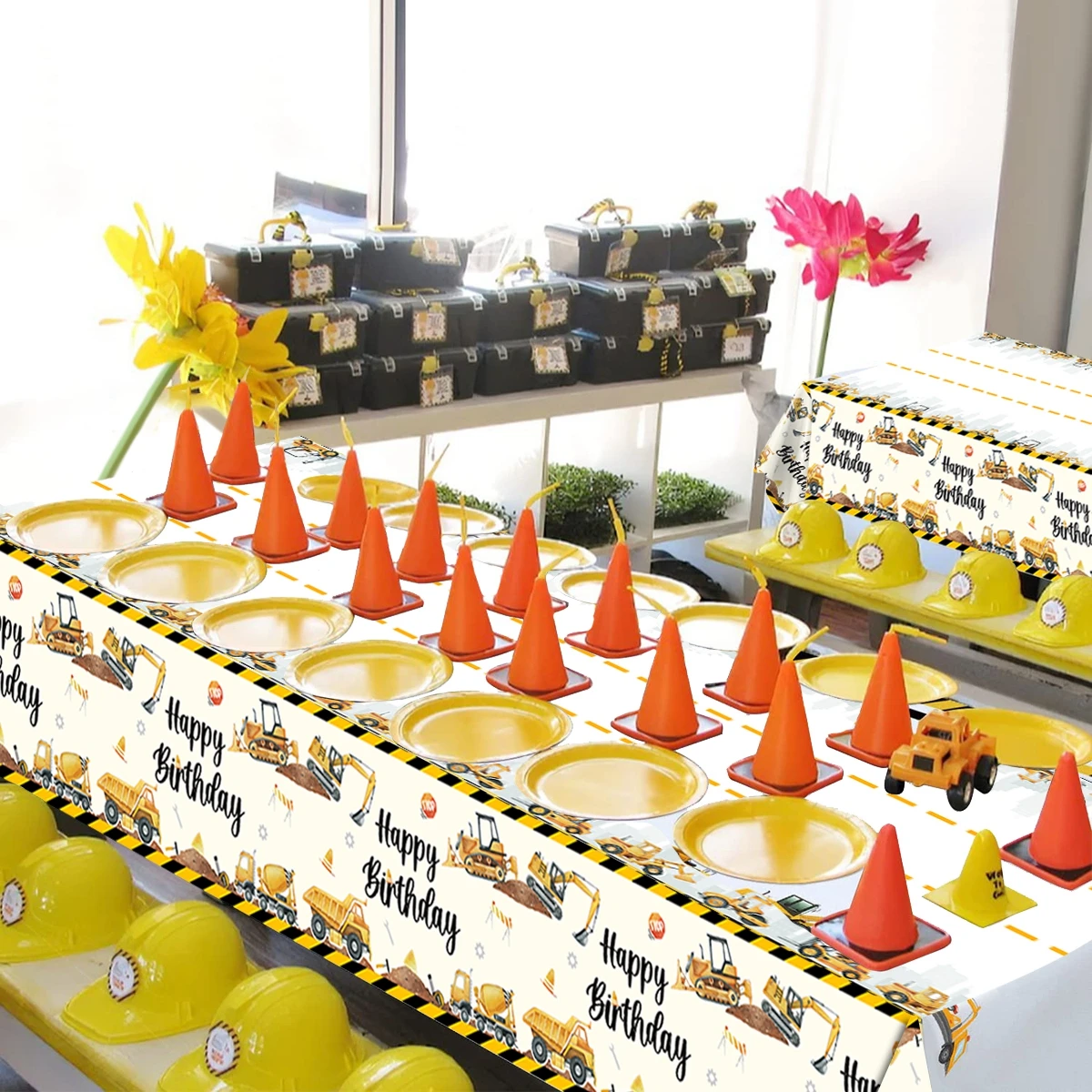 Construction Theme Tablecloth Birthday Decoration Baby Shower for Boys Excavator Truck Tractor Construction Birthday Party Decor 4