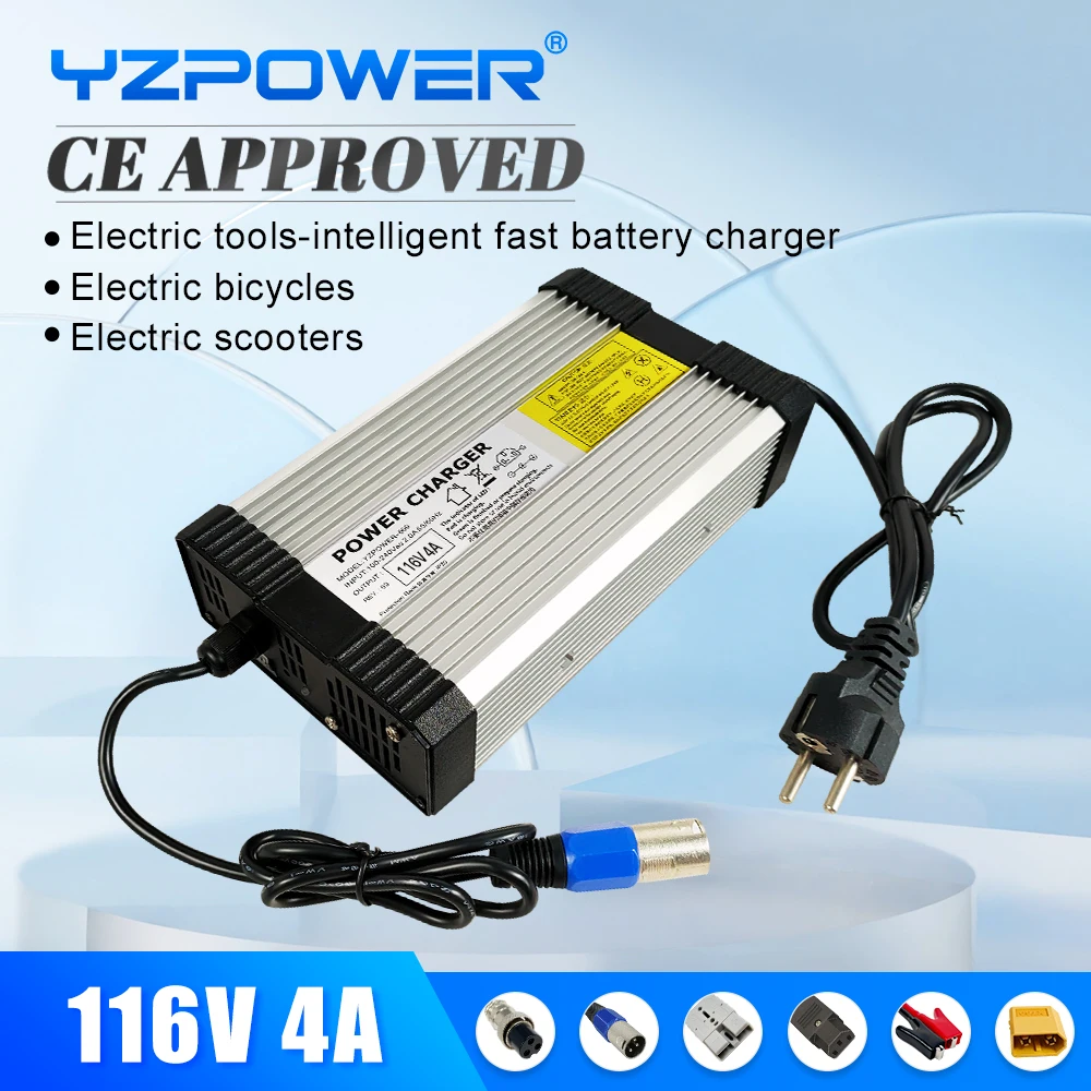 YZPOWER 116V 4A Intelligent Lead Acid Car Motor Battery Charger Fast Charging For 96V  High Quality With Cooling Fans