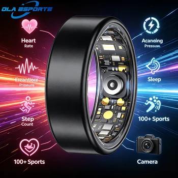 Nuovo Anello Intelligente Ola Esporte Colorato, Taglie Complete 6-14, Monitoraggio Frequenza Cardiaca e Pressione Sanguigna, Anello Smart per la Salute, Scatta Foto, Impermeabile, con Custodia