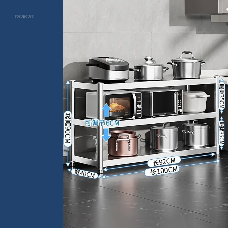 Floor Multi-layer Kitchen Cabinets Stainless Steel Kitchen Operation Workbench Household Stove Storage Shelf Furniture M