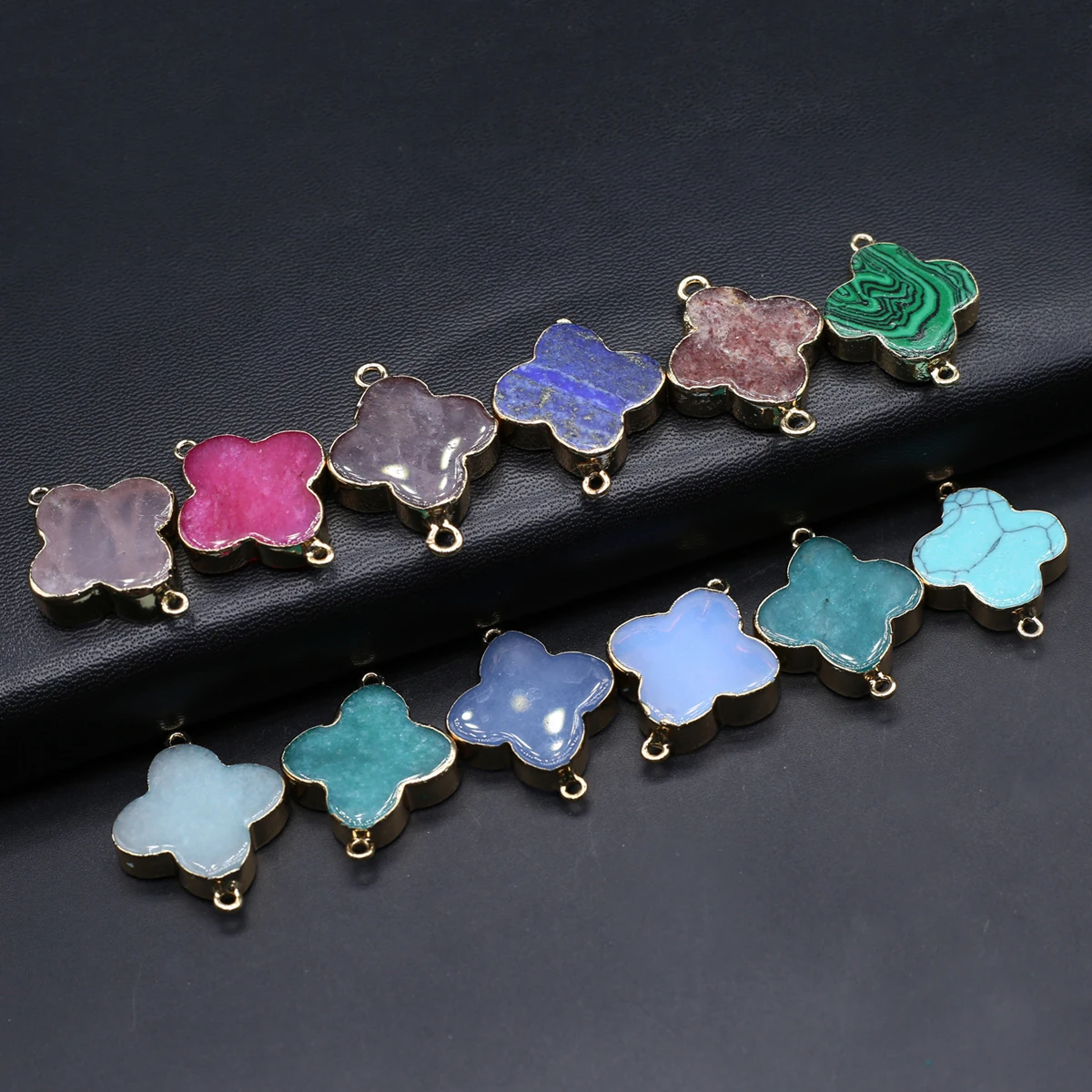 

6PCS Wholesale Natural Stone Random Color Clover Connectors Pendant 23mm Jewelry Making DIY Necklace Earrings Accessories Gift