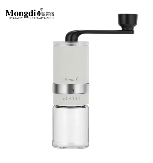 Mongdio Bean Grinder Manual Hand Shake Coffee Bean Grinder Hand Coffee Outer Scale 6-speed Grinding Ivory White