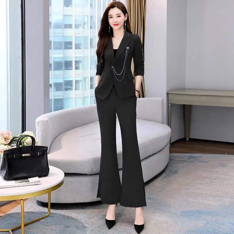 Fashion Suit Women's Suit Spring and Autumn 2022 New Slim and Age Reducing Professional Wear Micro Flare Pants Two-piece Set