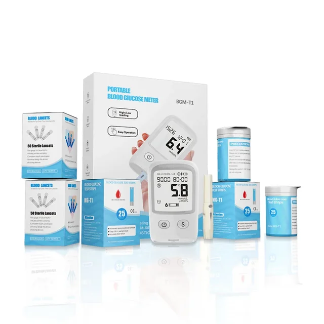 Blood Glucose Meter Glucometer and Test Strips Needles Sugar Monitor Diabetes Tester Home Medical Device Kit Health Care Tools
