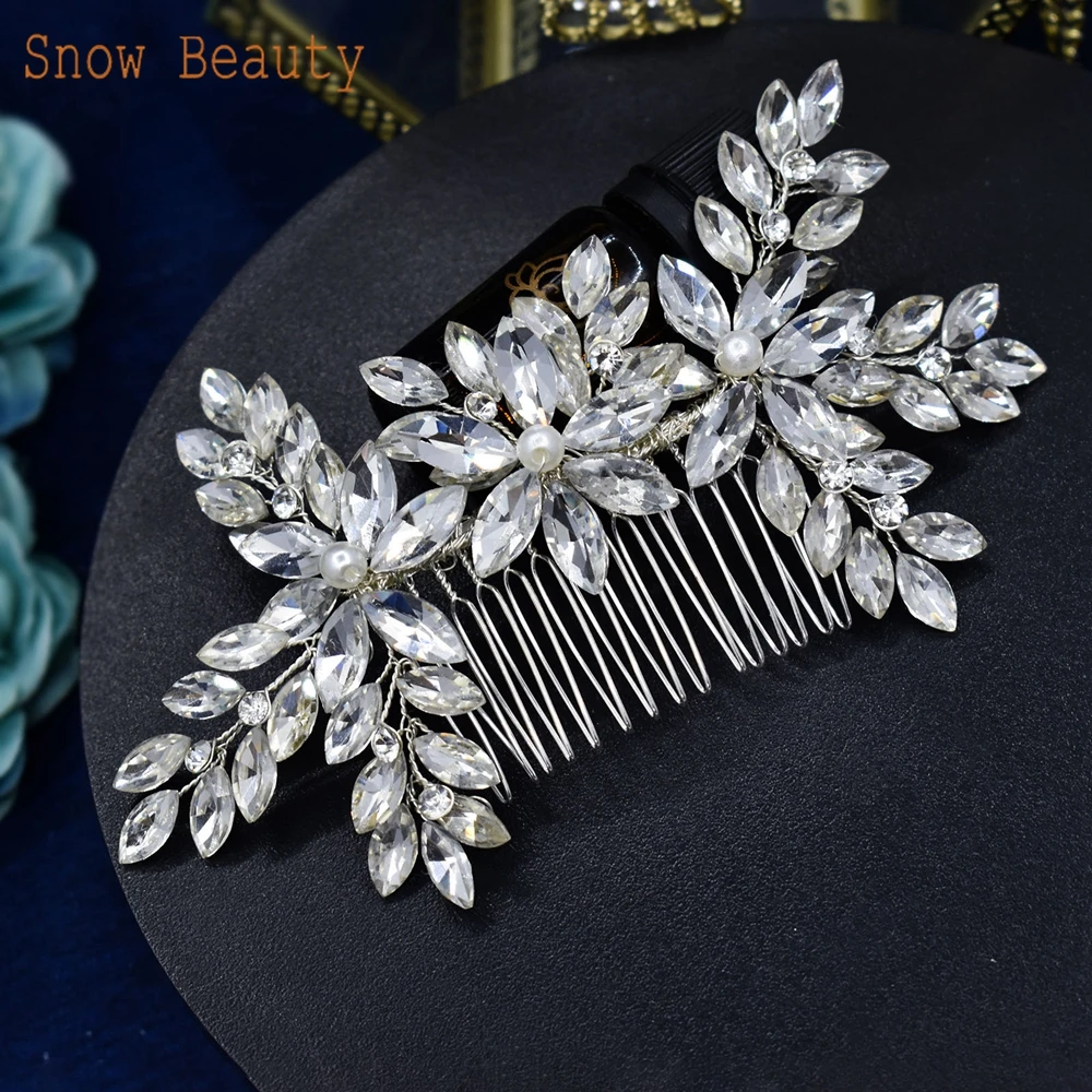 Wedding Hair Comb Crystal Bridal Hair Pieces Pearl Wedding Accessories for Women Rhinestone Girls Tiara