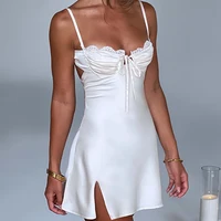 Women Y2K Going Out Mini Dress Laides Spaghetti Strap Lace Low Cut Backless Bodycon Mini Dress Sexy Party Club Cami Dress