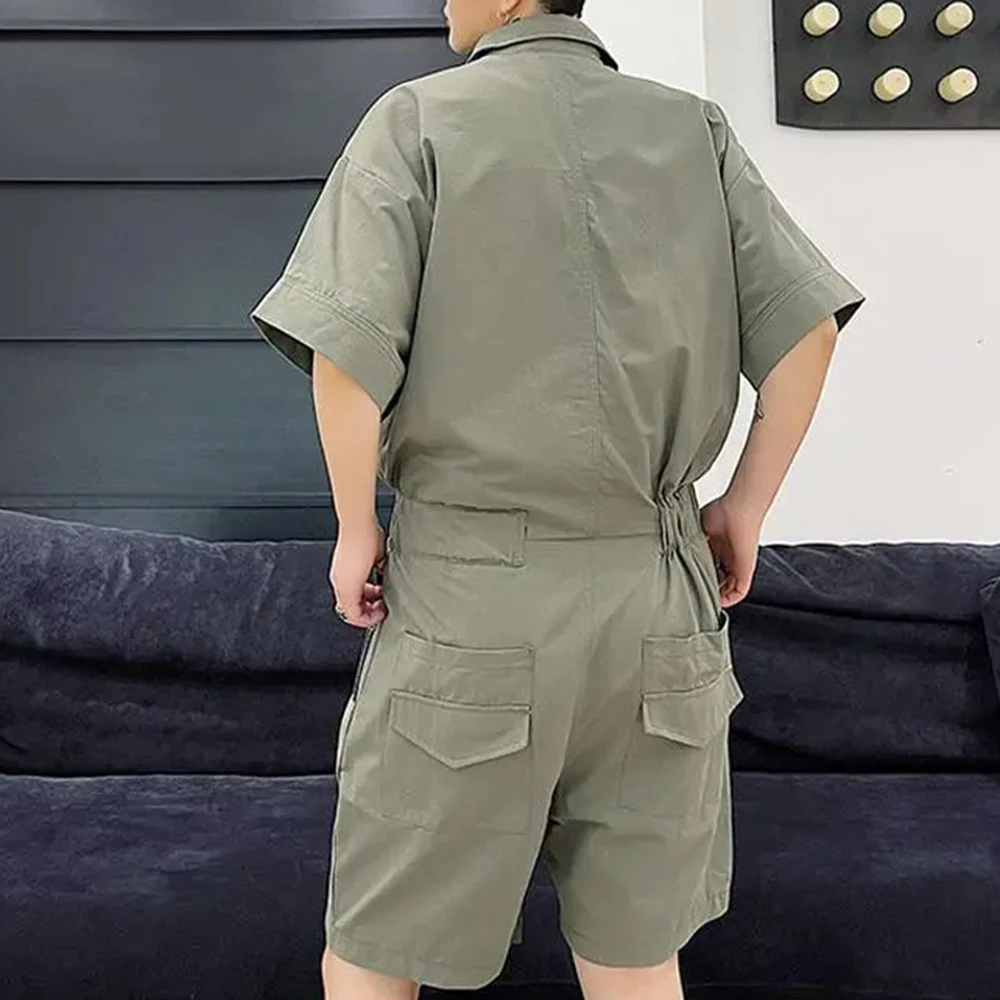 Men Y2k Street One Piece Workwear Rompers Japanese Cityboy Tracksuits Summer Male Short Sleeve Shorts Genderless Cargo Jumpsuits
