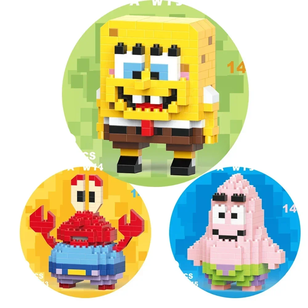 Simpatico Cartone Animato Piccolo Edificio Giocattoli Blocco Spongebob Mini Modello Figure Gioco Per Bambini Regali Di Compleanno