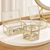 1pc European Crown Earrings Ring Storage Box Gold Glass Transparent Jewelry Tabletop Jewelry Organizer Box Excluding Jewelry 1