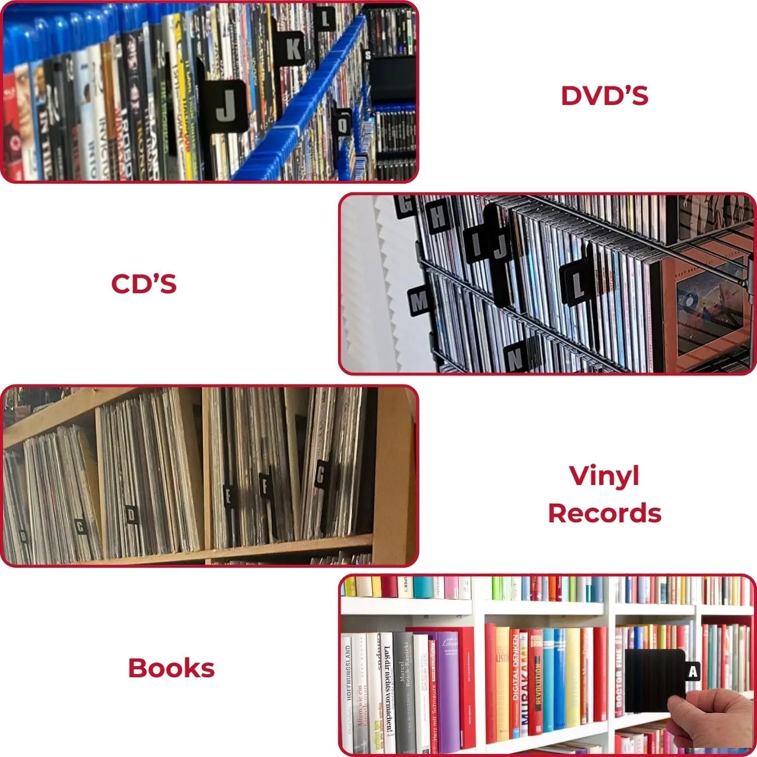 26 Pcs Acrylic Vinyl Record Dividers, A-Z DVD Organizer Dividers, File Dividers with Alphabet Tabs, Cd Record Index Card - 6
